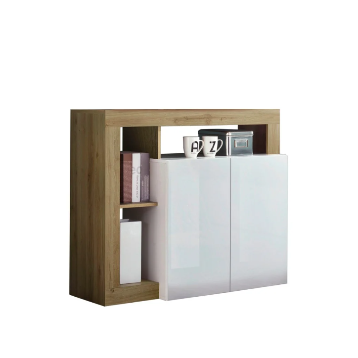 Buffet HAMBURG – Blanc laqué brillant / Chêne Cadiz Buffet HAMBURG – Blanc laqué brillant / Chêne Cadiz
